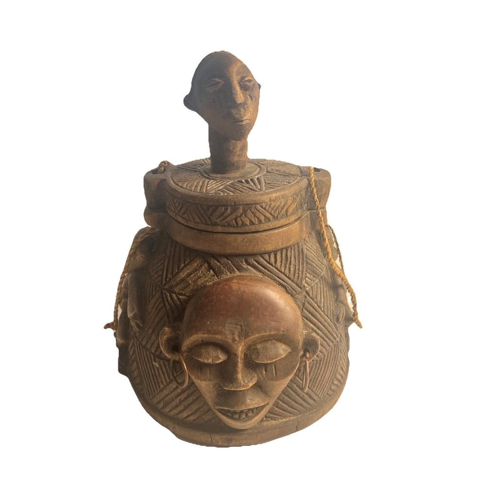 Vtg African Handmade Wood Luba-hemba Container Tschokwe Medicine/ Doctor Box